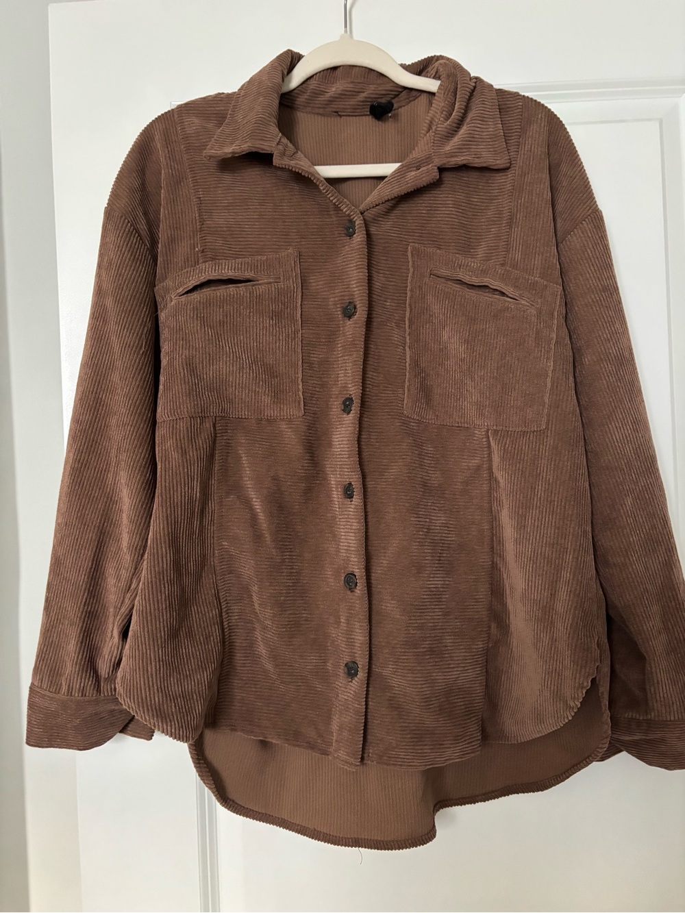 Oversized Brown Corduroy Button-Up Shacket
